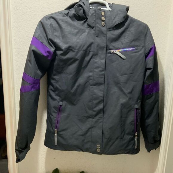 SPYDER BOYS INSULATED HOODED WINTER SKI JACKET SIZE 20 GRAY/ PURPLE - Picture 2 of 8